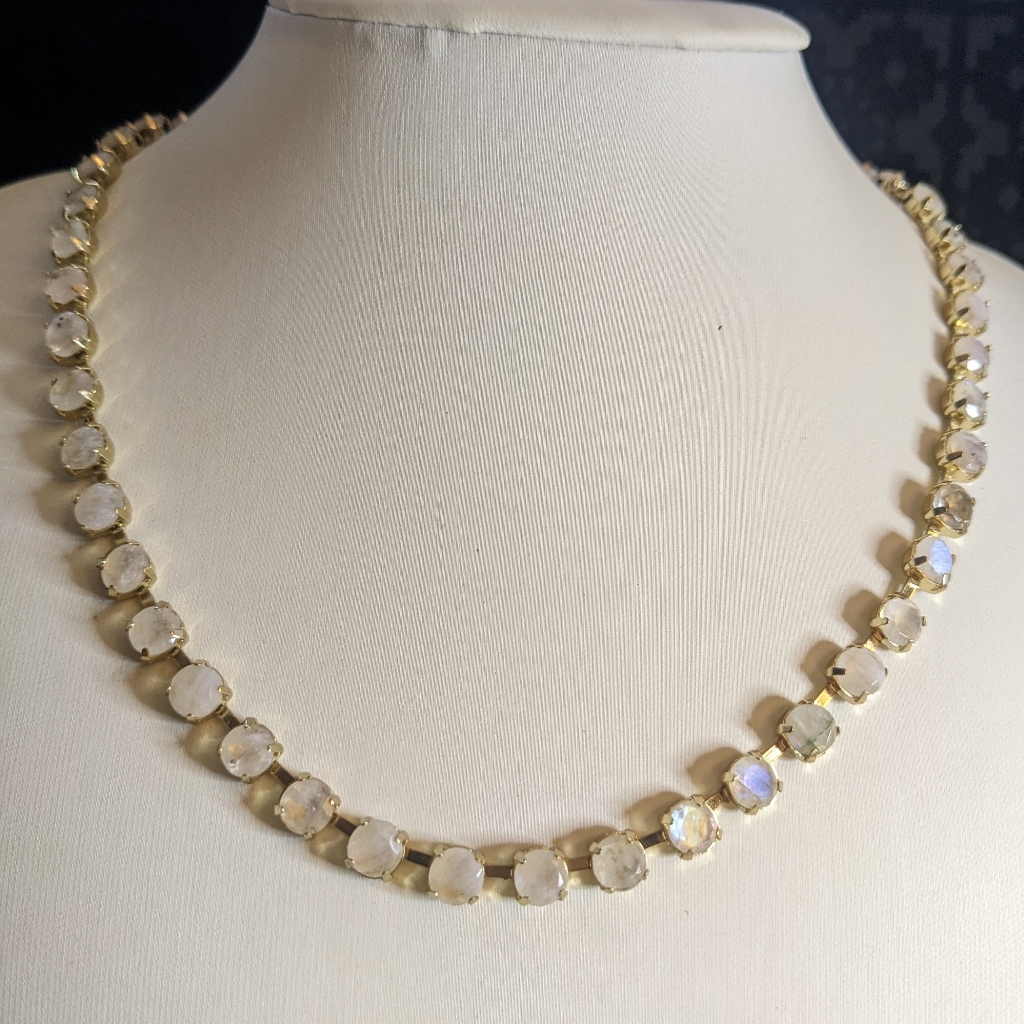Natural Rainbow Moonstone Necklace In 14k Gold Plated